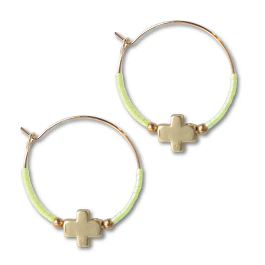 Faithful Cross Earrings-Lime | Beaded Earrings For Women